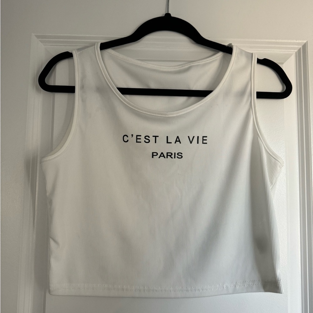Plus Size 1X White Crop Top “C’est la vie Paris”